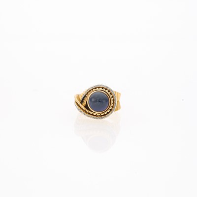 Lot 1127 - Gold, Cabochon Sapphire and Diamond Ring