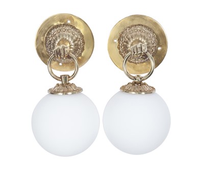 Lot 231 - Pair of Brass Sconces with Glass Globe Shades