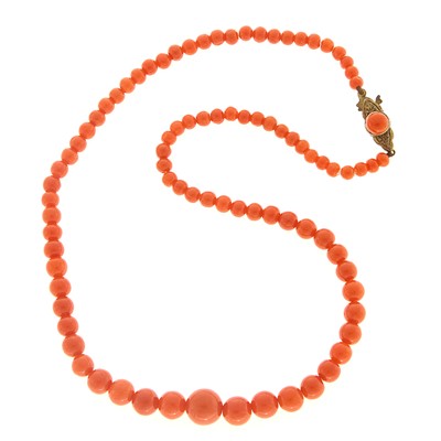 Lot 1116 - Coral Bead Necklace with Silver and Coral Clasp
