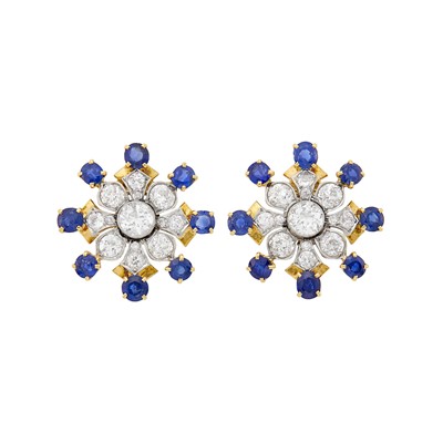 Lot 96 - Cartier Pair of Gold, Platinum, Diamond and Sapphire Clips