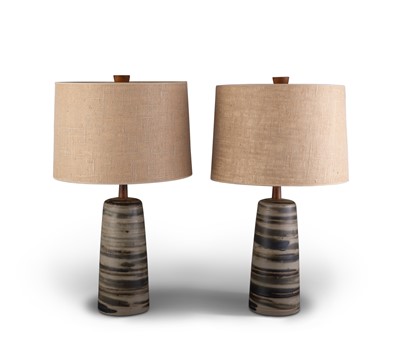 Lot 1068 - Pair of Gordon and Jane Martz Glazed Pottery Lamps