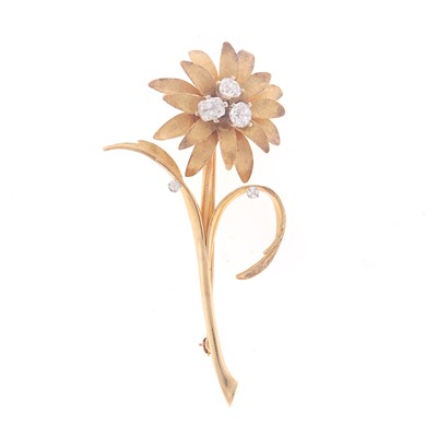 Lot 1155 - Gold and Diamond Flower Brooch