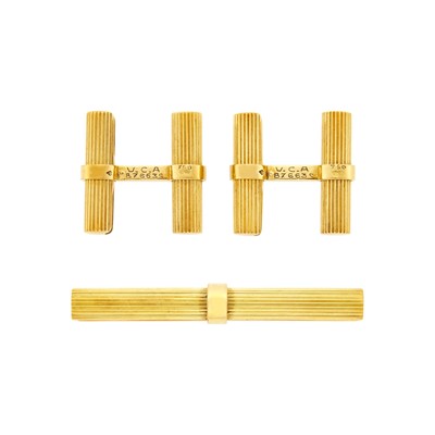 Lot 45 - Van Cleef & Arpels Pair of Gold Cufflinks and Tie Bar, France