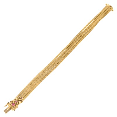 Lot 1162 - Four Strand Gold and Ruby Bracelet