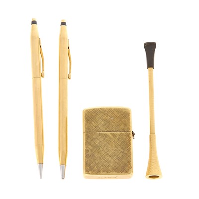 Lot 1275 - Gold Cigarette Holder, Two Pens and Lighter