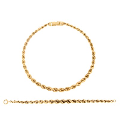 Lot 1166 - Gold Rope-Twist Necklace and Bracelet