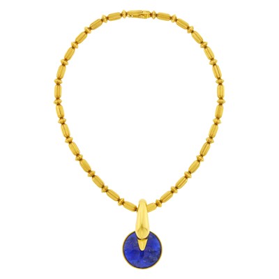 Lot 122 - Ilias Lalaounis Gold Bead Necklace with Gold and Sodalite Swan Enhancer