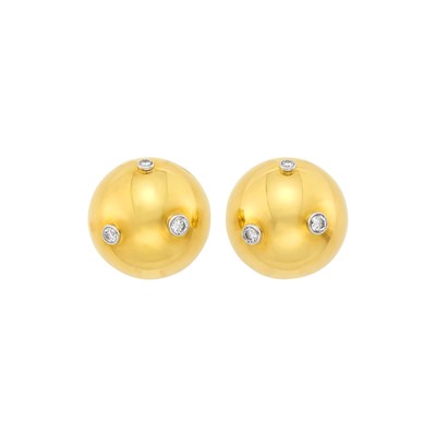 Lot 24 - Tiffany & Co., Paloma Picasso Two-Color Gold and Diamond Dome Earclips