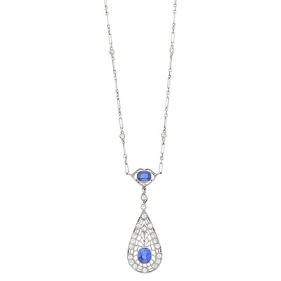 Lot 1088 - Edwardian Platinum, Sapphire and Diamond Lavaliere