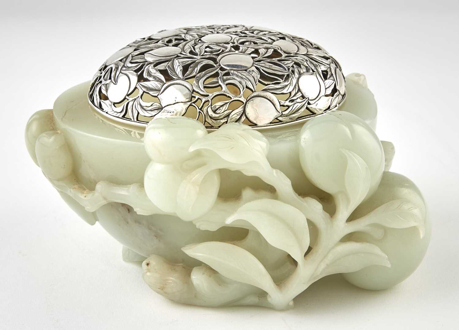 Lot 467 - A Chinese White Jade Peach-Form Censer
