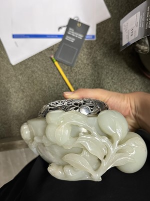 Lot 467 - A Chinese White Jade Peach-Form Censer