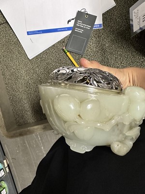 Lot 467 - A Chinese White Jade Peach-Form Censer