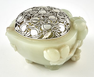 Lot 467 - A Chinese White Jade Peach-Form Censer
