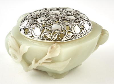 Lot 467 - A Chinese White Jade Peach-Form Censer