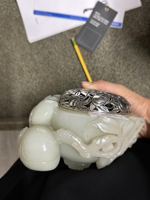 Lot 467 - A Chinese White Jade Peach-Form Censer