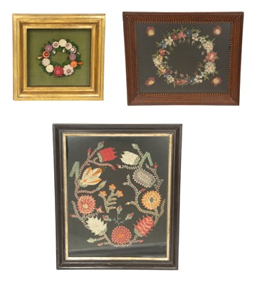 Lot 86 - Three Framed Woolwork Flower Pictures