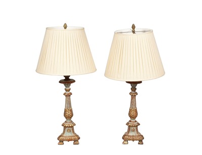 Lot 267 - Pair of Parcel Gilt Candlestick Lamps