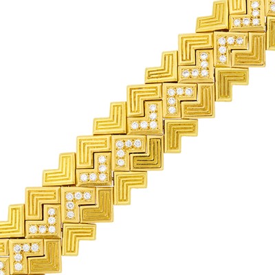 Lot 170 - Van Cleef & Arpels Wide Gold and Diamond Bracelet