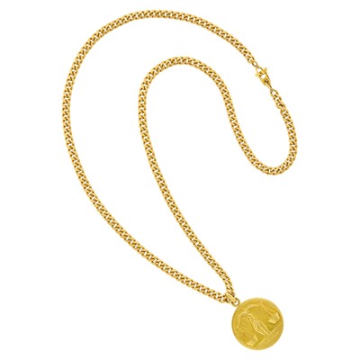 Lot 27 - Gold Libra Pendant with Gold Curb Link Chain Necklace
