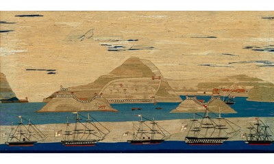 Lot 1045 - Sailor's Woolwork Picture of Ships at Anchor at Boca Tigris