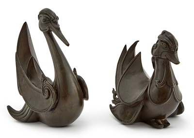 Lot 135 - A Chinese Bronze Mandarin Duck and Crane