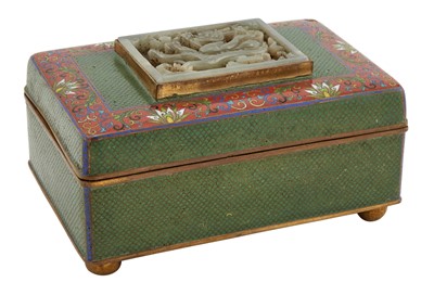 Lot 3 - A Chinese Cloisonne Box with Inset Jade Plaque