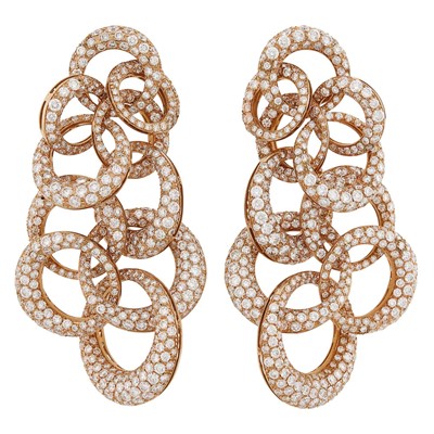 Lot 132 - de Grisogono Pair of Rose Gold and Diamond 'Anelli' Pendant-Earclips