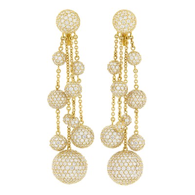 Lot 25 - Pair of Gold and Diamond Ball Pendant-Earrings