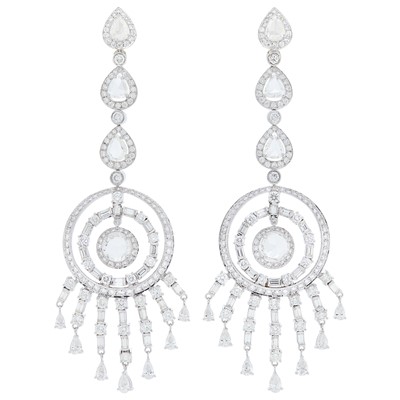 Lot 1139 - Pair of White Gold and Diamond Pendant-Earclips