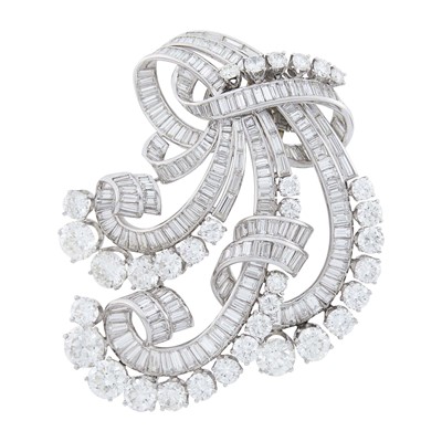 Lot 226 - Platinum and Diamond Ribbon Pendant Clip-Brooch