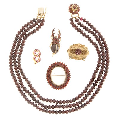 Lot 1106 - Group of Gold, Metal and Garnet Jewelry