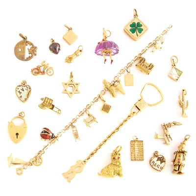Lot 1171 - Gold, Gold-Filled and Metal Charm Bracelet and Group of Charms