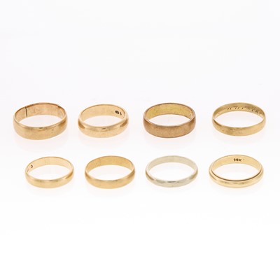 Lot 1270 - Seven Gold Band Rings and White Gold Band Ring