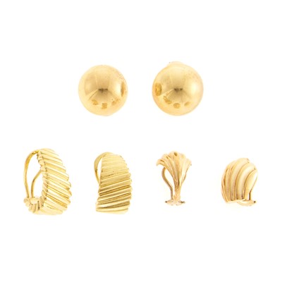 Lot 1264 - Two Pairs of Gold Earclips and Two Single Earclips