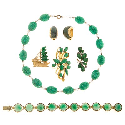 Lot 1267 - Group of Jade, Nephrite, Gold, Silver and Metal Jewelry