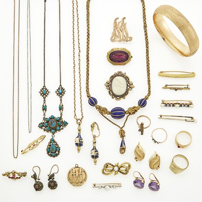 Lot 1105 - Group of Gold, Silver and Metal Antique and Period Jewelry