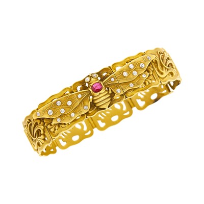 Lot 114 - Riker Brothers Antique Gold, Ruby and Diamond Bracelet