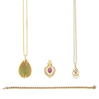 Lot 1263 - Group of Gold and Colored Stone Jewelry