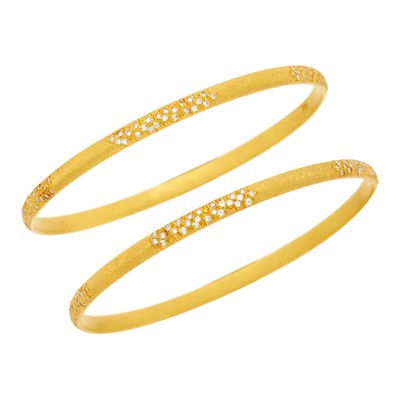 Lot 16 - Pair of High Karat Gold and Diamond Bangle Bracelets
