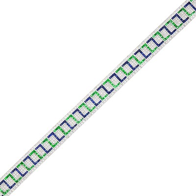 Lot 59 - White Gold, Diamond, Emerald and Sapphire Bracelet