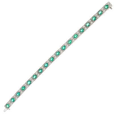 Lot 2064 - Platinum, Emerald and Diamond Bracelet