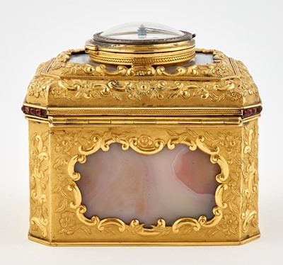 Lot 127 - A Fine Chinese Export Watch-Mounted Ormolu and Agate Casket in the Style of James Cox