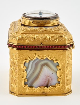 Lot 127 - A Fine Chinese Export Watch-Mounted Ormolu and Agate Casket in the Style of James Cox