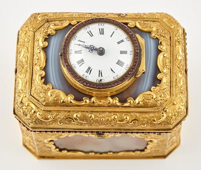 Lot 127 - A Fine Chinese Export Watch-Mounted Ormolu and Agate Casket in the Style of James Cox