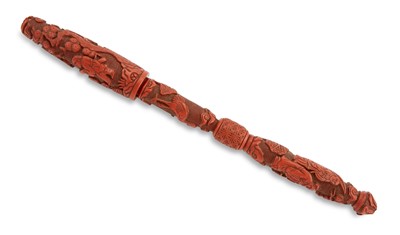 Lot 88 - A Chinese Cinnabar Lacquer Carved Brush and Cover
