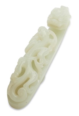 Lot 41 - A Large White Jade Dragon Belt Hook