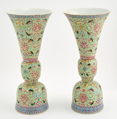 Lot 389 - A Pair of Chinese Famille Rose Porcelain Altar Gu Vases