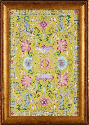 Lot 184 - A Fine Chinese Yellow Ground Famille Rose Porcelain Plaque