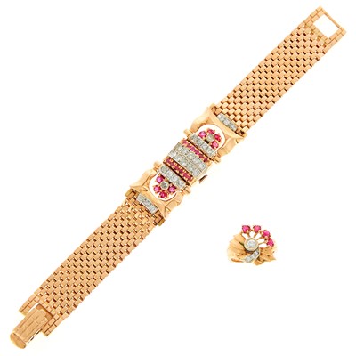 Lot 2131 - Two-Color Gold, Synthetic Ruby and Diamond Ring and Blancpain Bracelet-Watch