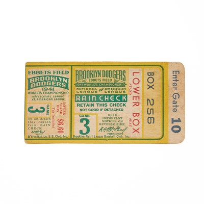 Lot 1002 - Baseball 1941 Brooklyn Dodgers Game 3 World's Championship Ticket Stub